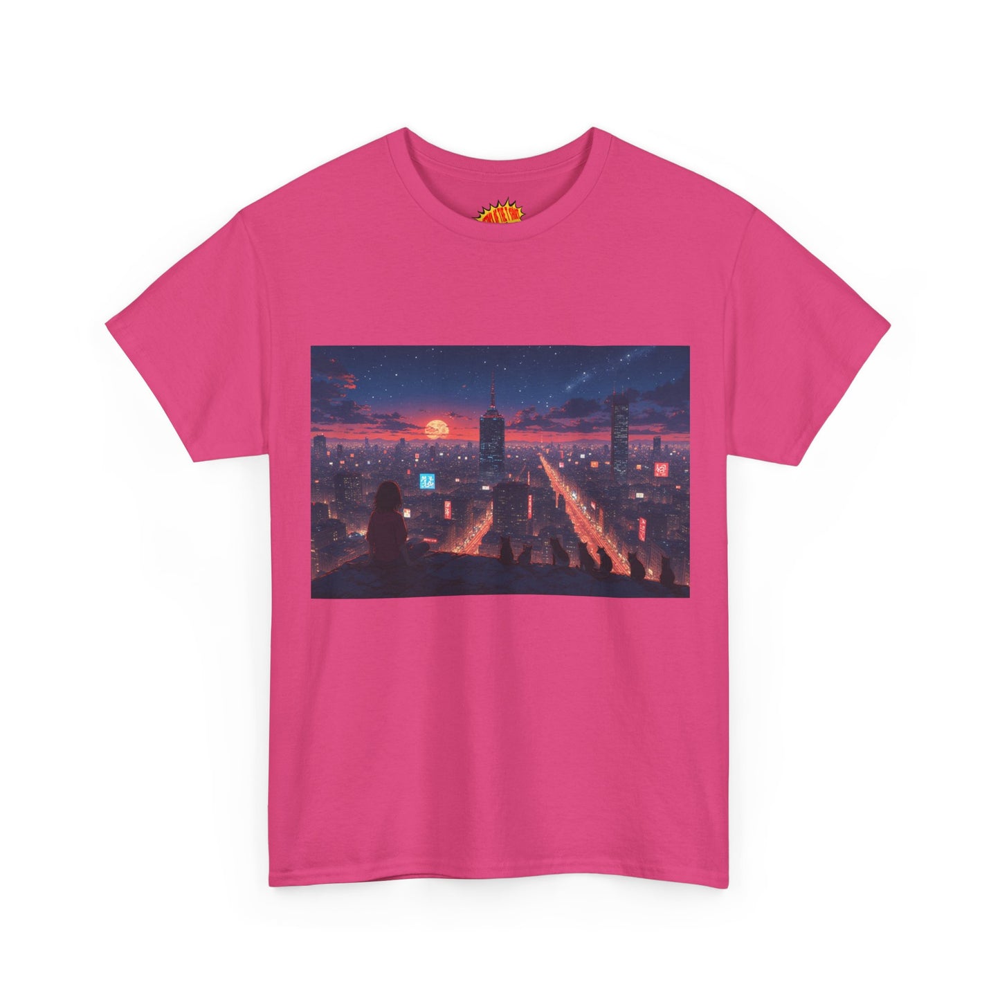 Anime Style City Sunset Scene w/Girl & Cats T-Shirt *Multiple Colors*