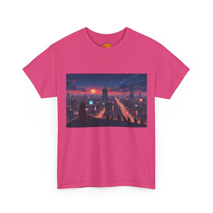 Anime Style City Sunset Scene w/Girl & Cats T-Shirt