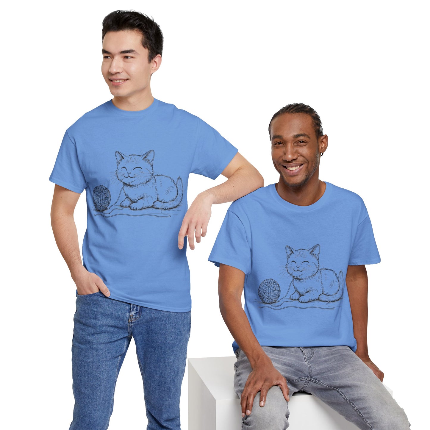 Cat w/Yarn Ball Line Drawing Tee Shirt *Multiple Colors*