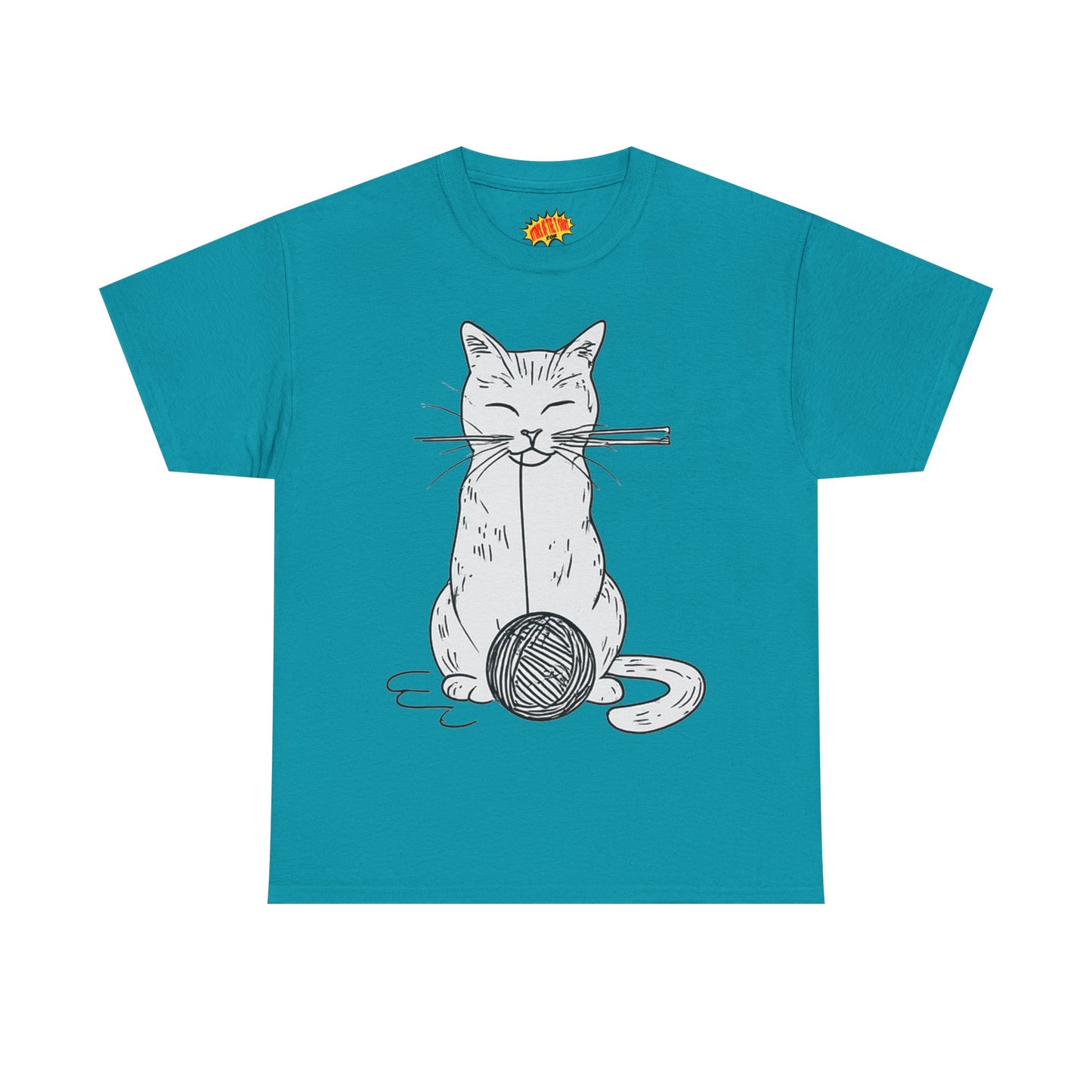 White Cat w/Yarn Ball Art Drawing Tee Shirt *Multiple Colors*