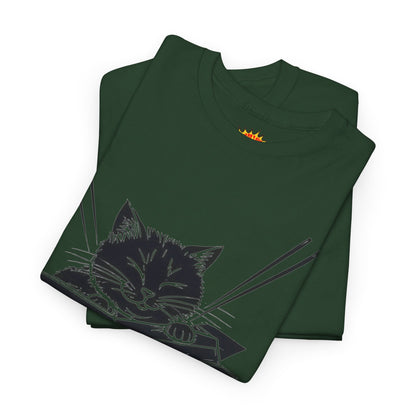 Black Cat w/Box + Yarn Ball Art Drawing Tee Shirt
