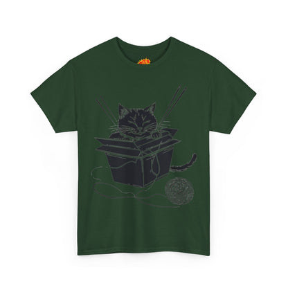 Black Cat w/Box + Yarn Ball Art Drawing Tee Shirt