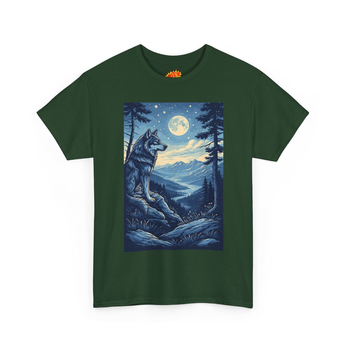 Blue Wolf with Full Moon Scene T-Shirt *Multiple Colors*