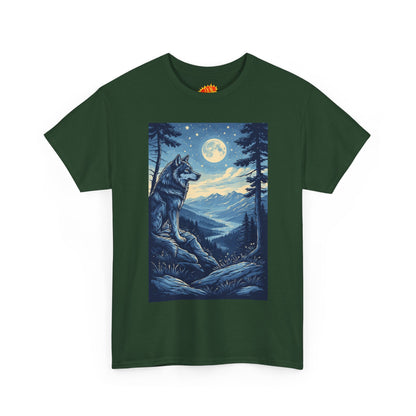 Blue Wolf with Full Moon Scene T-Shirt
