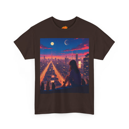 Anime City Twin Moon Scene w/Cats T-Shirt