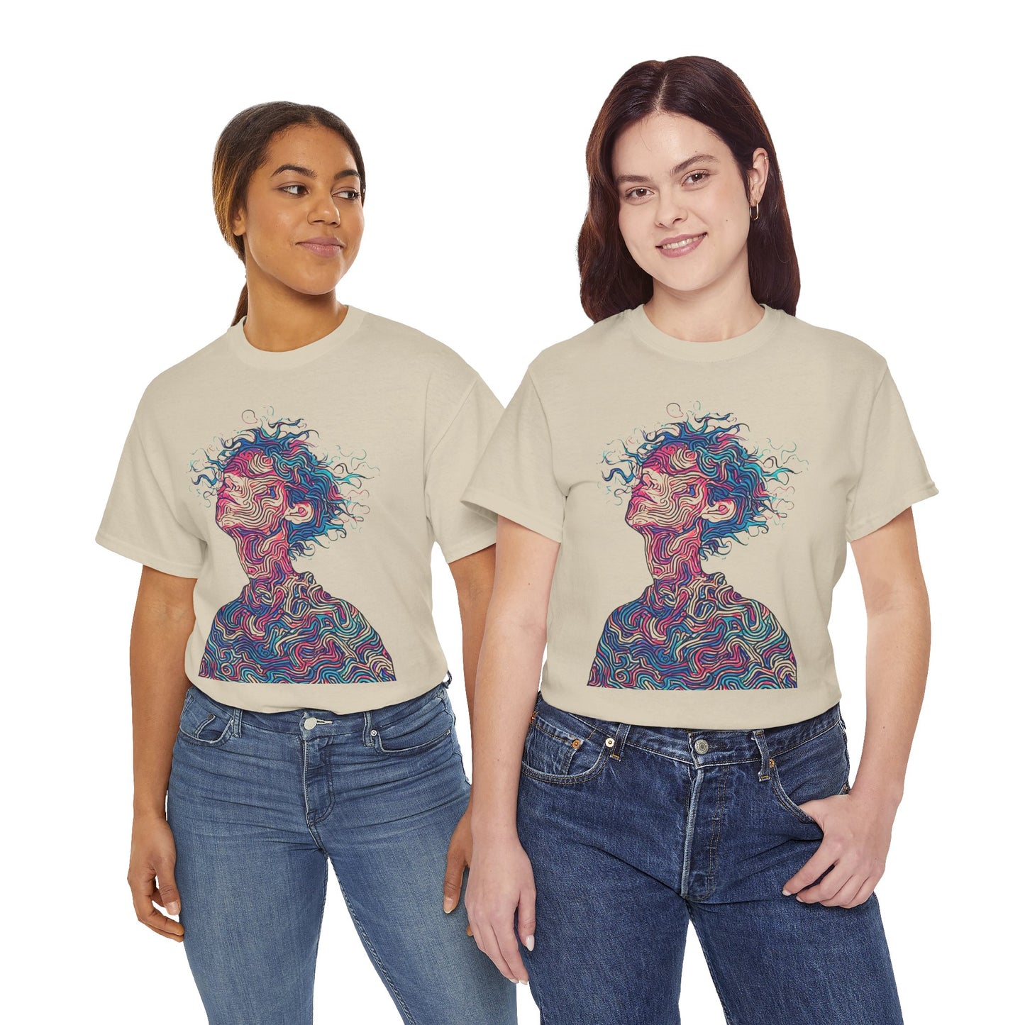 Line Drawing Multicolor Human Graphic Art Tee Shirt *Multiple Colors*
