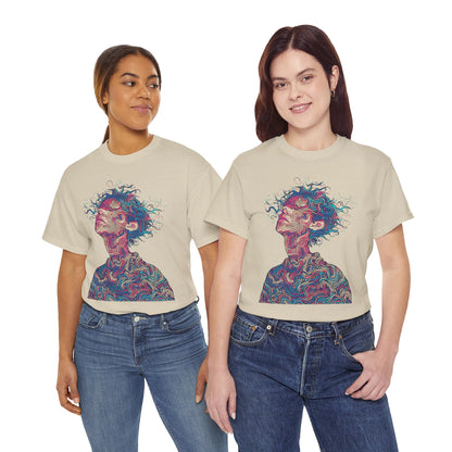 Line Drawing Multicolor Human Graphic Art Tee Shirt