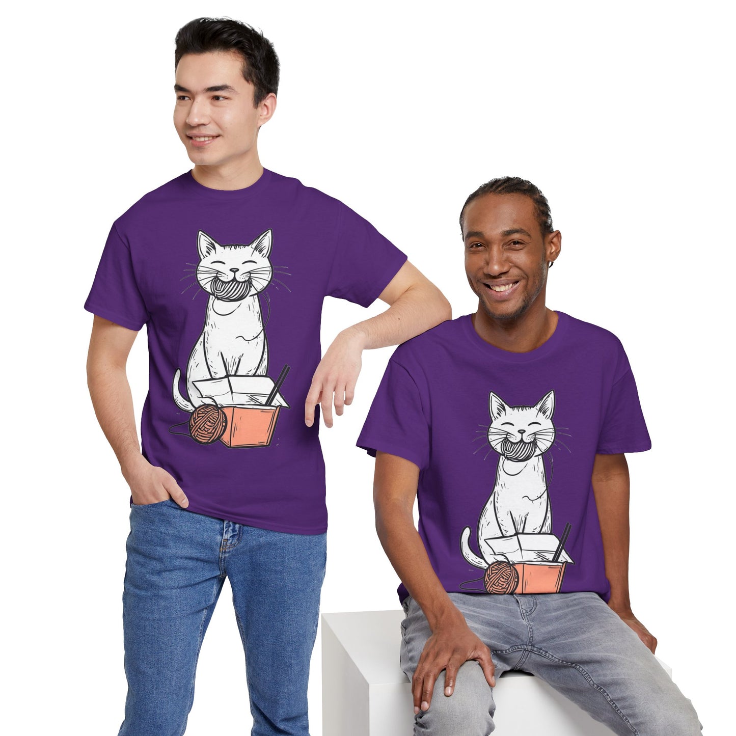 Cat w/Yarn Ball Takeout Art Tee Shirt *Multiple Colors*