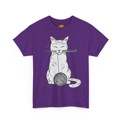 White Cat w/Yarn Ball Art Drawing Tee Shirt