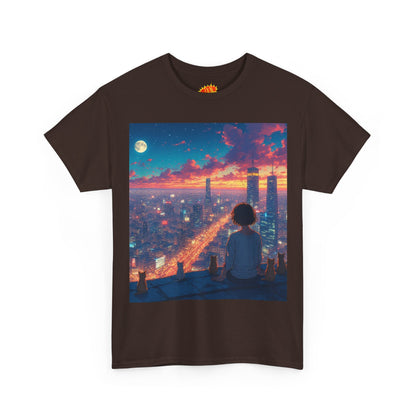 Neon City Anime Nighttime Scene w/Cats T-Shirt