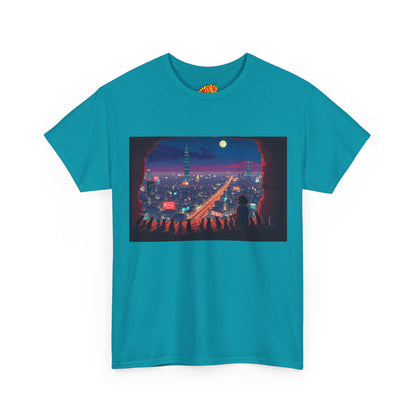Anime Neon Cityscape Scene w/Cats T-Shirt