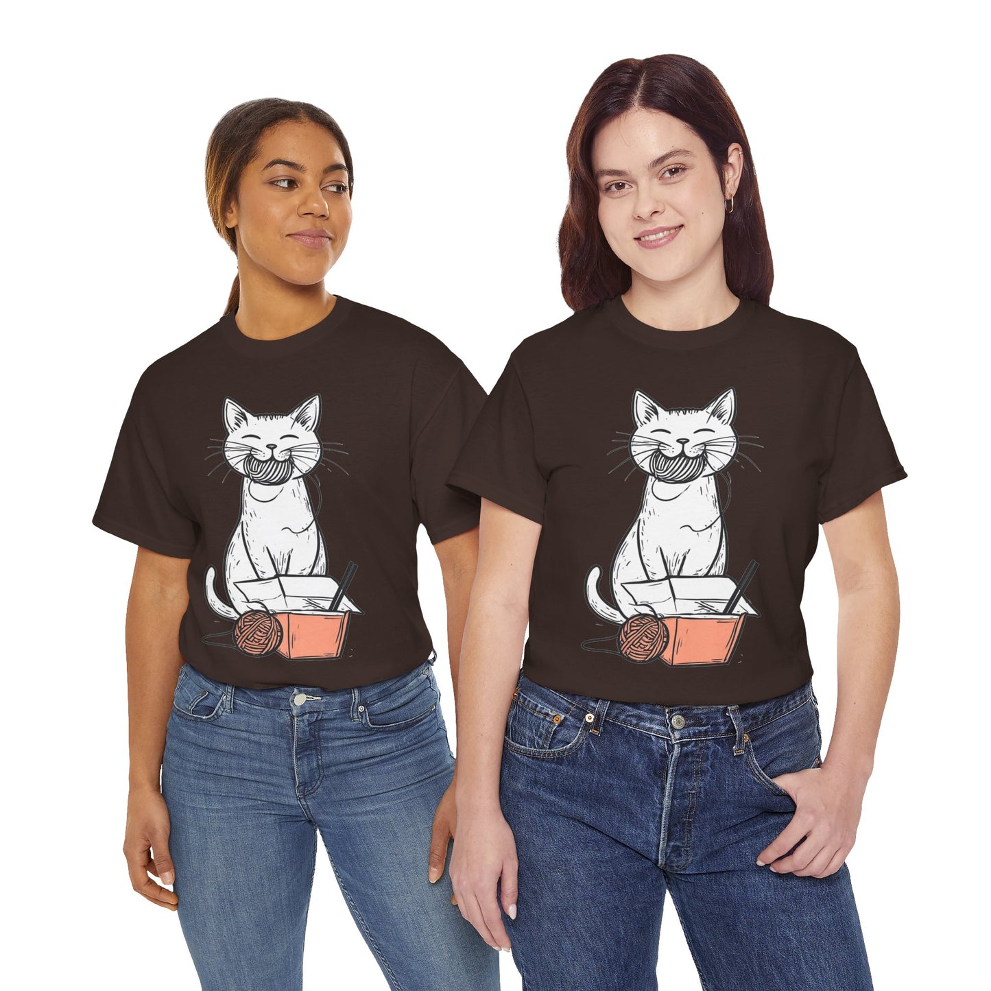 Cat w/Yarn Ball Takeout Art Tee Shirt *Multiple Colors*