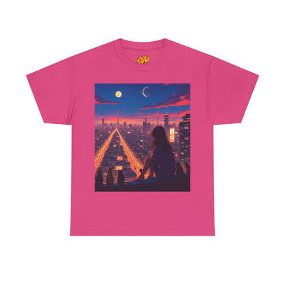 Anime City Twin Moon Scene w/Cats T-Shirt