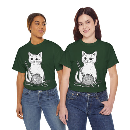 White Cat w/Yarn Ball Art Tee Shirt