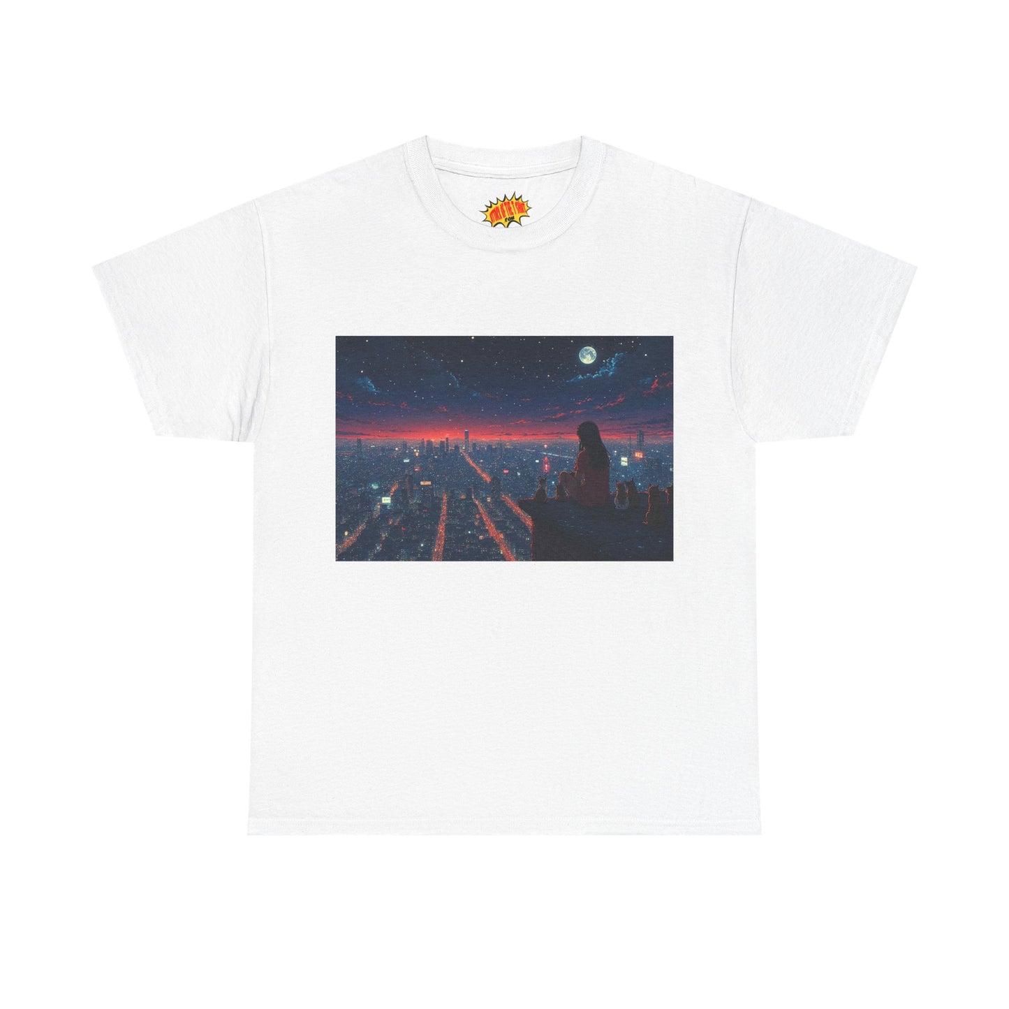 Neon City Anime Night Scene w/Cats T-Shirt *Multiple Colors*
