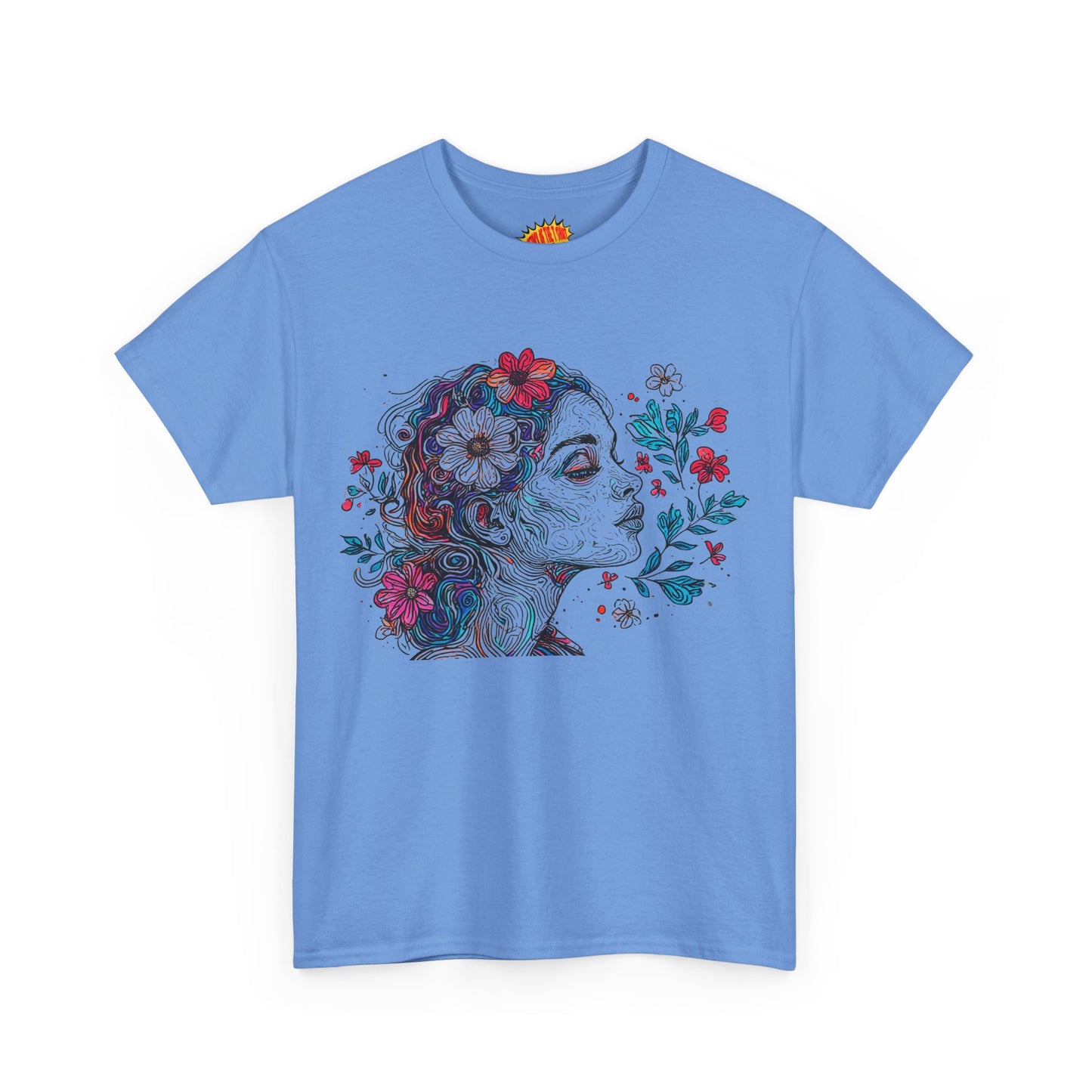 Multicolor Line Drawing Human Graphic Flower Art Tee Shirt *Multiple Colors*