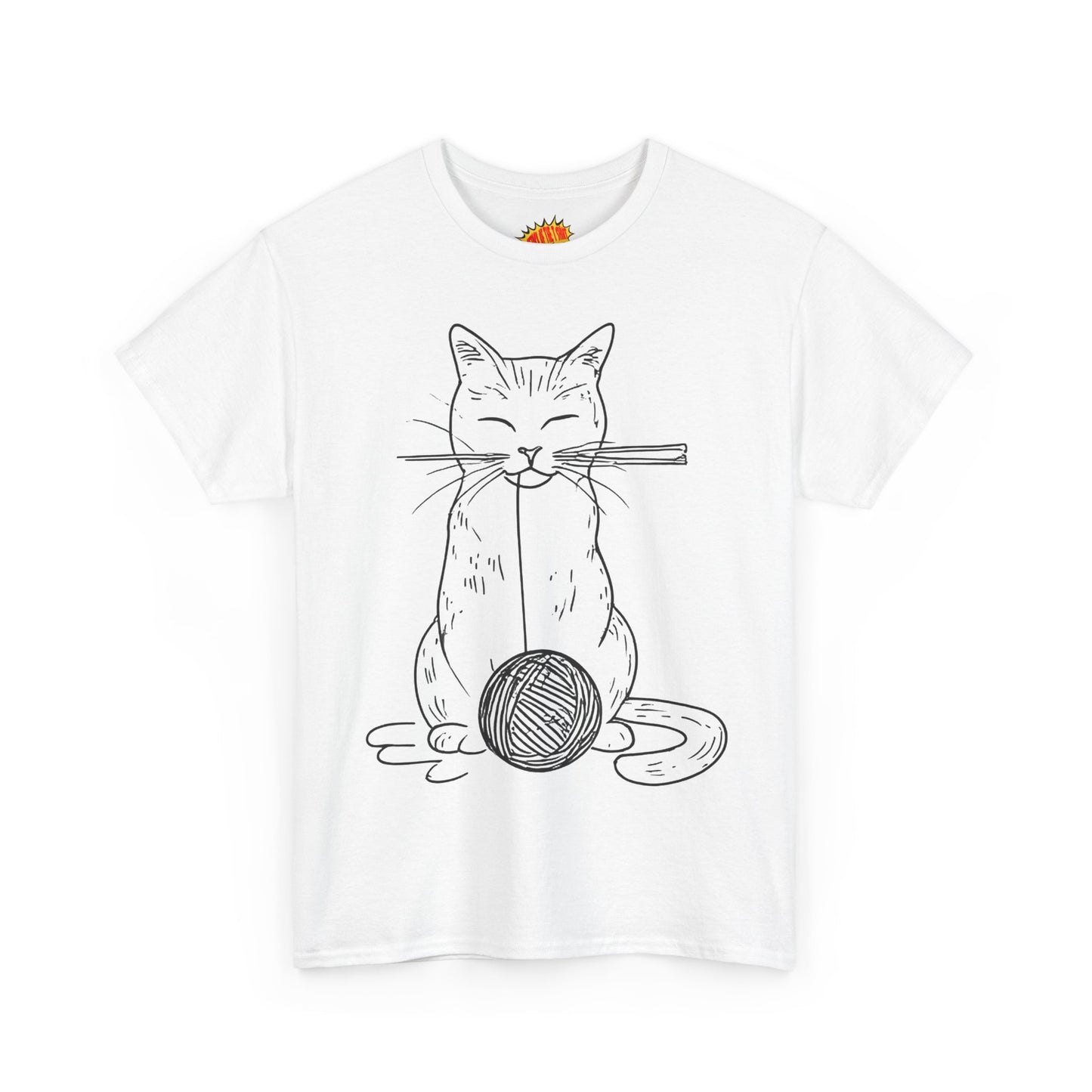 Cat w/Yarn Ball Line Art Drawing Tee Shirt *Multiple Colors*