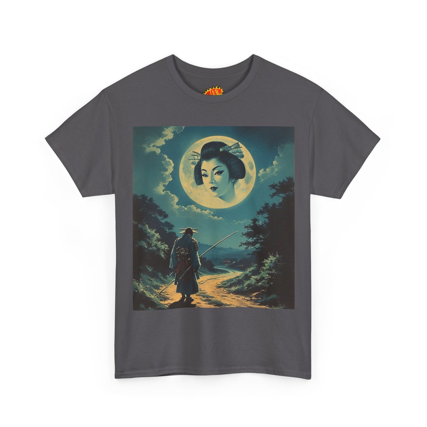 Travelling Samurai w/Full Moon Geisha Woman T-Shirt *Multiple Colors*