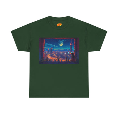 Anime Cityscape Night Scene w/Girl & Cats T-Shirt