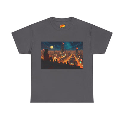 Anime Style Neon City Scene w/Girl & Cats T-Shirt