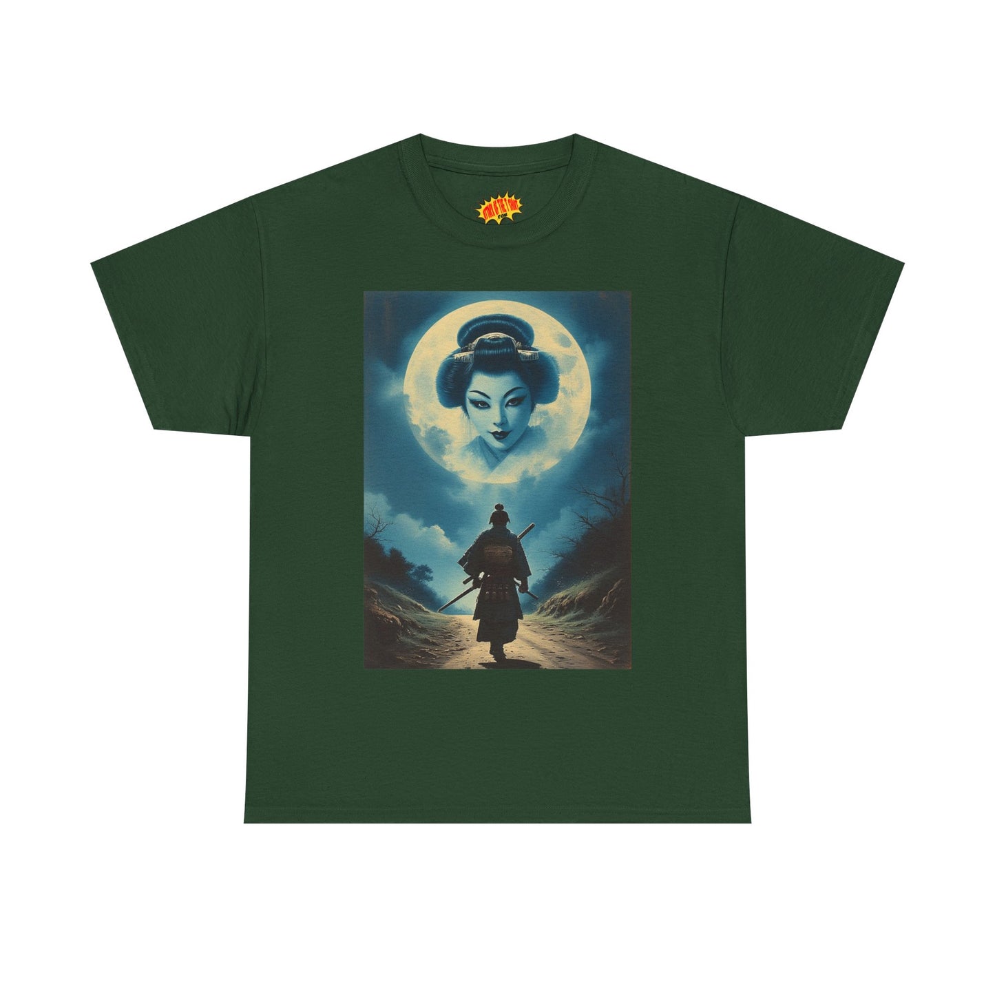 Walking Samurai w/Full Moon Geisha Woman T-Shirt *Multiple Colors*