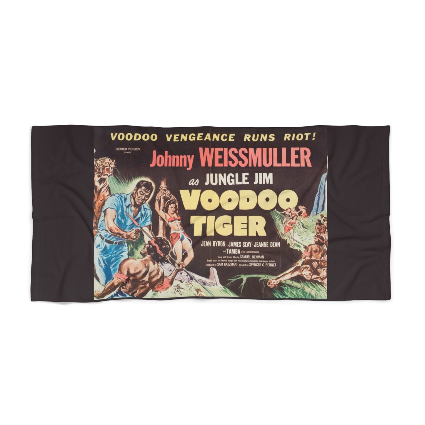 Voodoo Tiger Movie Poster Beach Towel | Retro Vintage Hollywood Jungle Art