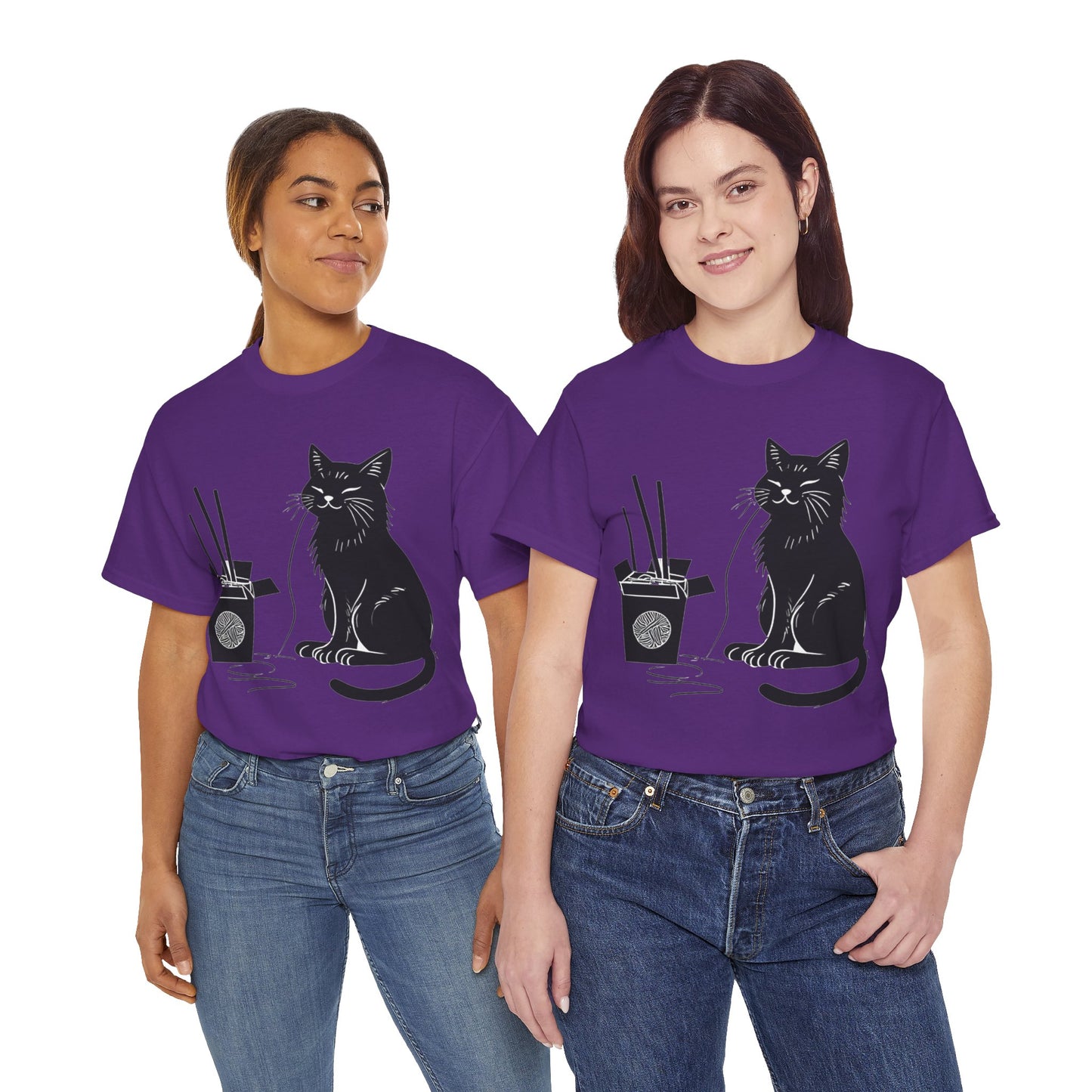 Black Cat w/Takeout Yarn Art Tee Shirt *Multiple Colors*