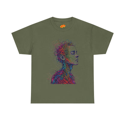 Multicolor Line Drawing Human Graphic Art Tee Shirt