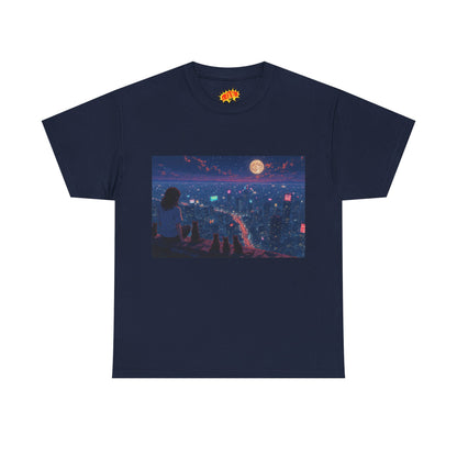 Anime Nighttime Cityscape w/Girl & Cats T-Shirt