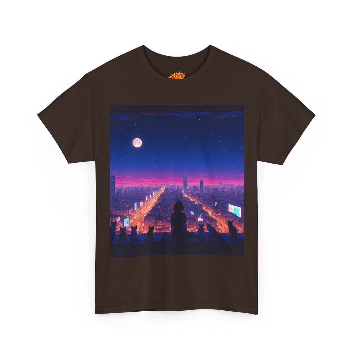 Anime City Full Moon Scene w/Girl & Cats T-Shirt *Multiple Colors*