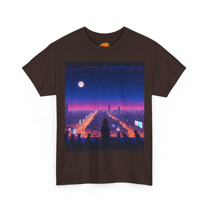 Anime City Full Moon Scene w/Girl & Cats T-Shirt
