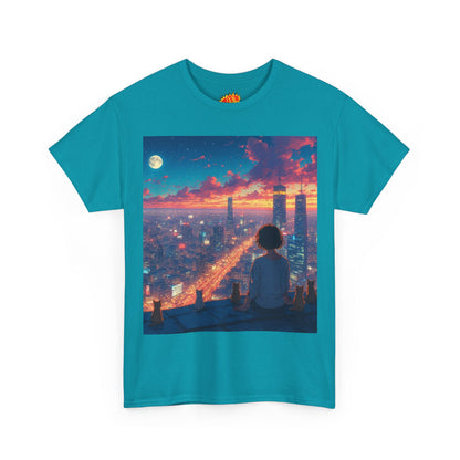 Neon City Anime Nighttime Scene w/Cats T-Shirt