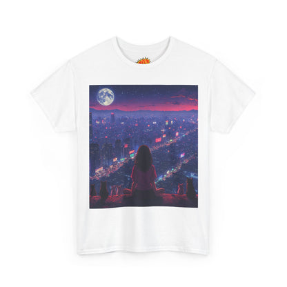 Anime City Neon Night Scene w/Girl & Cats T-Shirt