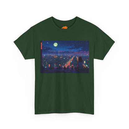 Anime Nighttime Neon Cityscape w/Cats T-Shirt