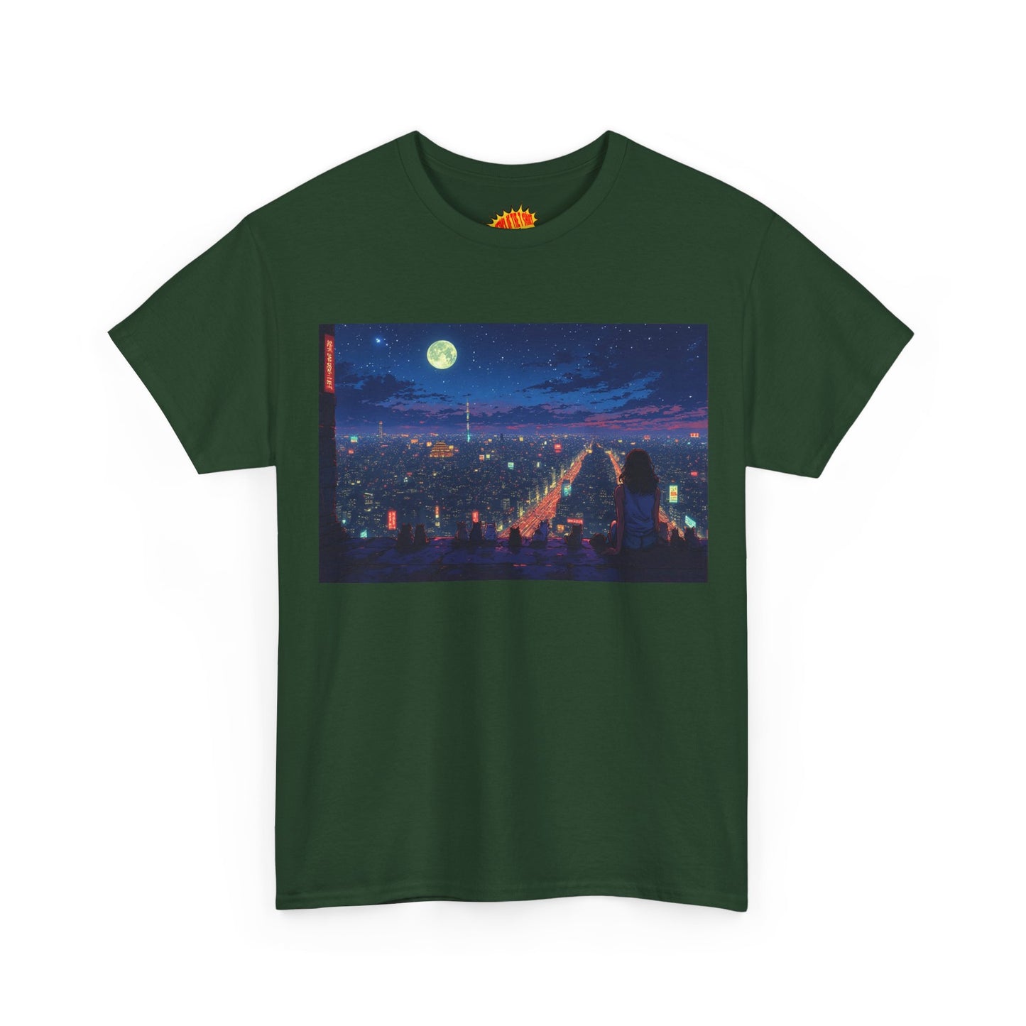 Anime Neon Cityscape w/Cats T-Shirt *Multiple Colors*