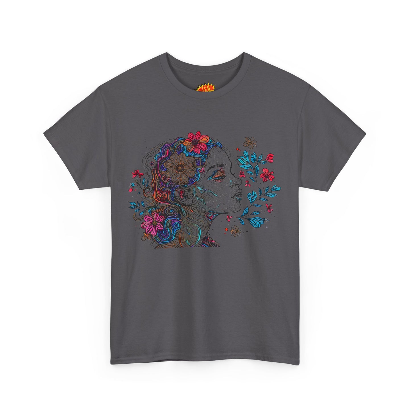 Multicolor Line Drawing Human Graphic Flower Art Tee Shirt *Multiple Colors*