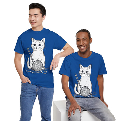 White Cat w/Yarn Ball Art Tee Shirt