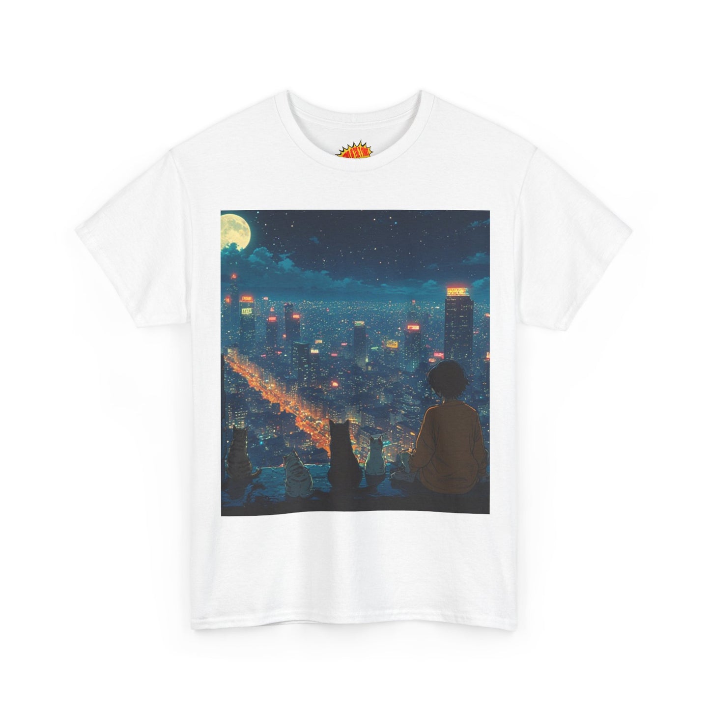 Anime City Night Scene w/Cats T-Shirt *Multiple Colors*