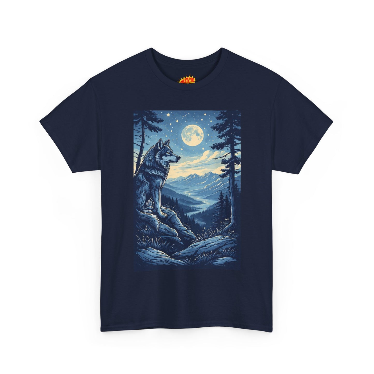 Blue Wolf with Full Moon Scene T-Shirt *Multiple Colors*