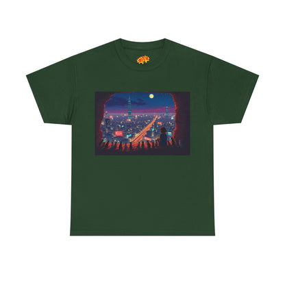 Anime Neon Cityscape Scene w/Cats T-Shirt