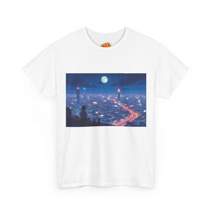 Anime Neon City Full Moon Scene w/Girl & Cats T-Shirt