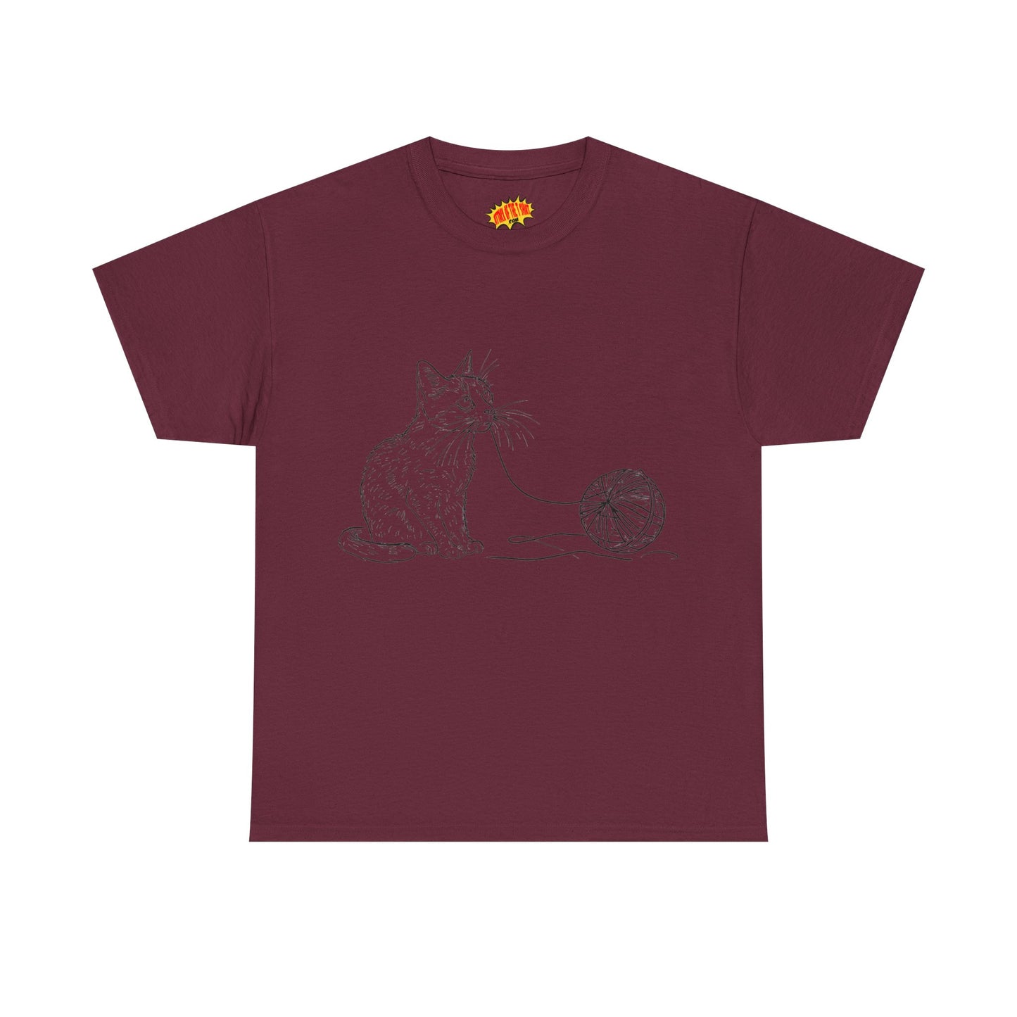 Cat w/Yarn Line Drawing Art Tee Shirt *Multiple Colors*