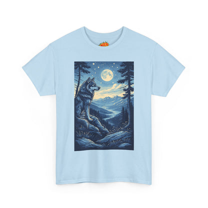 Blue Wolf with Full Moon Scene T-Shirt
