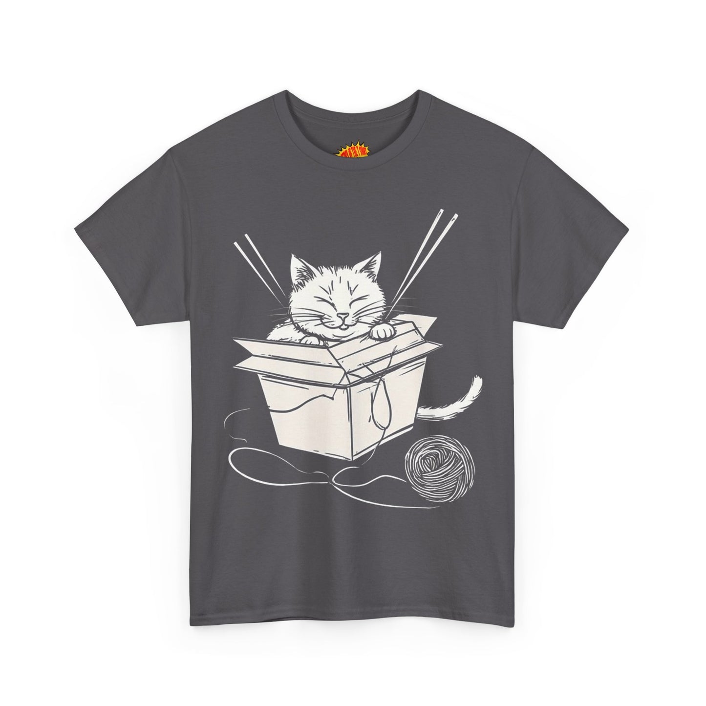 Cat w/Box + Yarn Ball Art Drawing Tee Shirt *Multiple Colors*