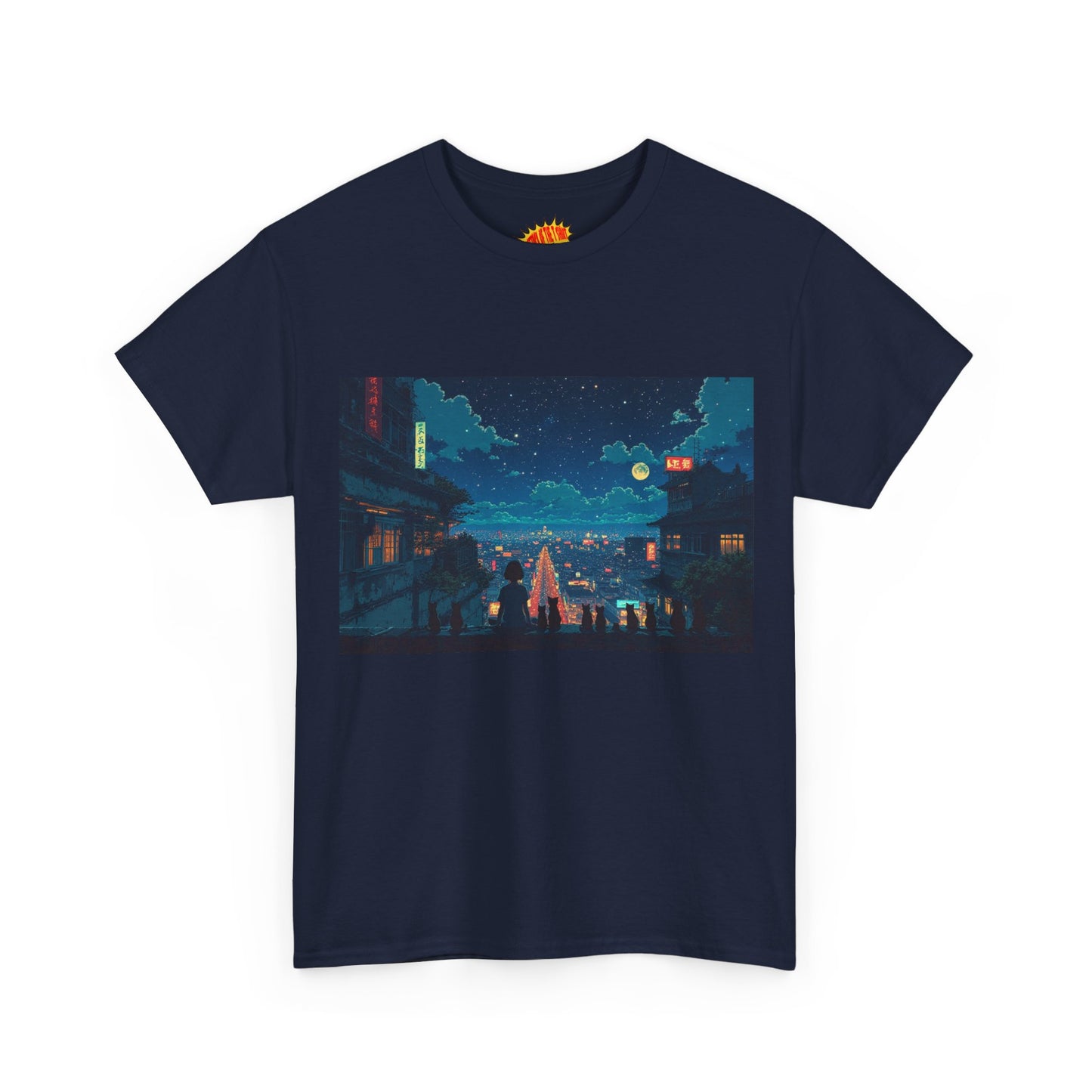 Anime Style City Scene w/Girl & Cats T-Shirt *Multiple Colors*