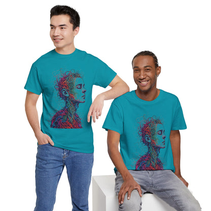 Multicolor Line Drawing Human Graphic Art Tee Shirt