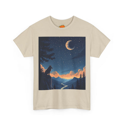 Wolf Silhouette with Sliver Moon Scene T-Shirt