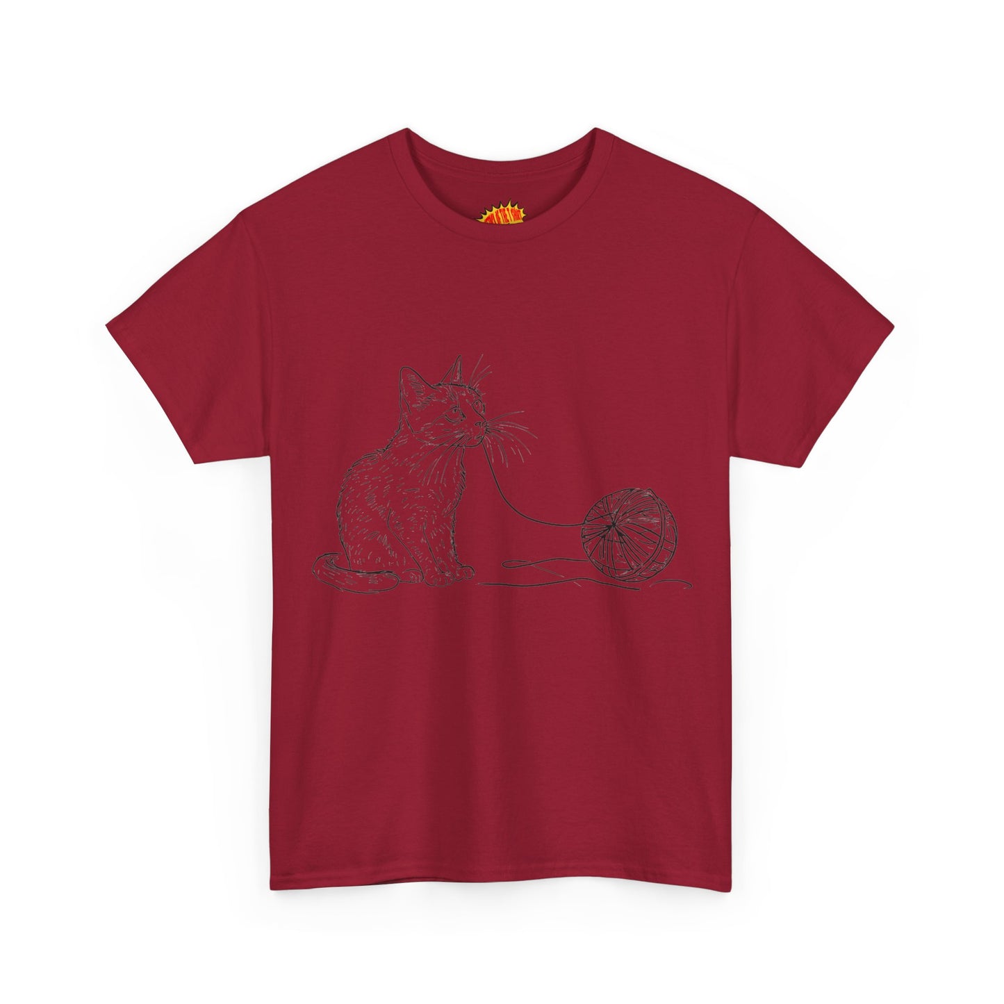 Cat w/Yarn Line Drawing Art Tee Shirt *Multiple Colors*