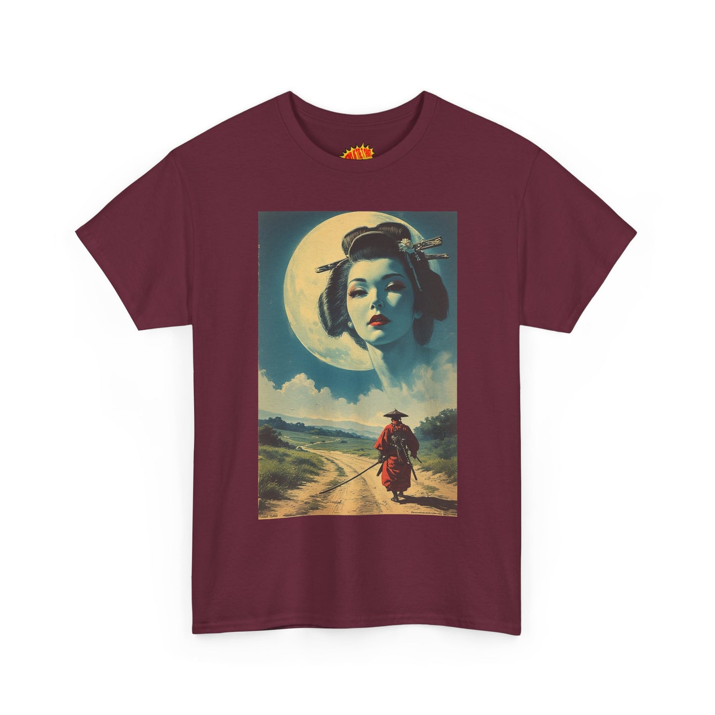 Travelling Samurai w/Moon Geisha Woman T-Shirt *Multiple Colors*