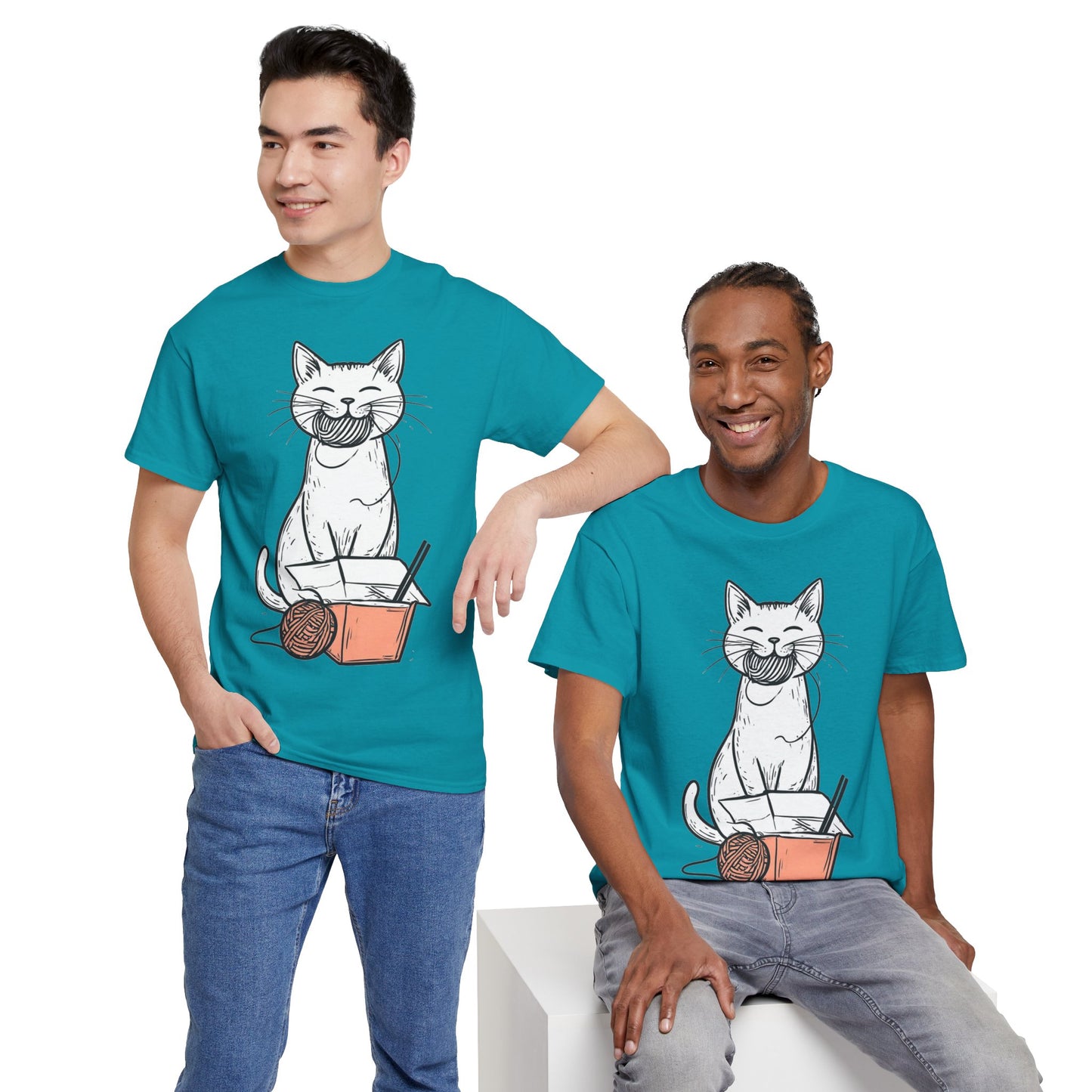 Cat w/Yarn Ball Takeout Art Tee Shirt *Multiple Colors*
